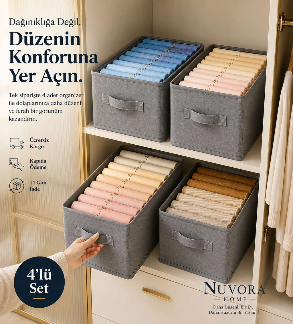Premium Bölmeli Dolap ve Çekmece Düzenleyici Seti (4’lü)