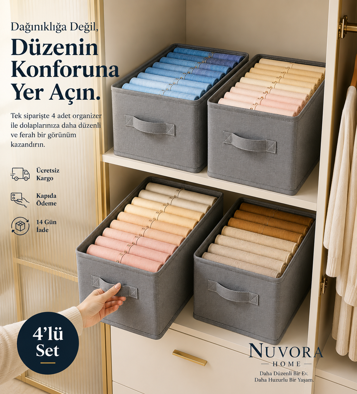 Premium Bölmeli Dolap ve Çekmece Düzenleyici Seti (4’lü)