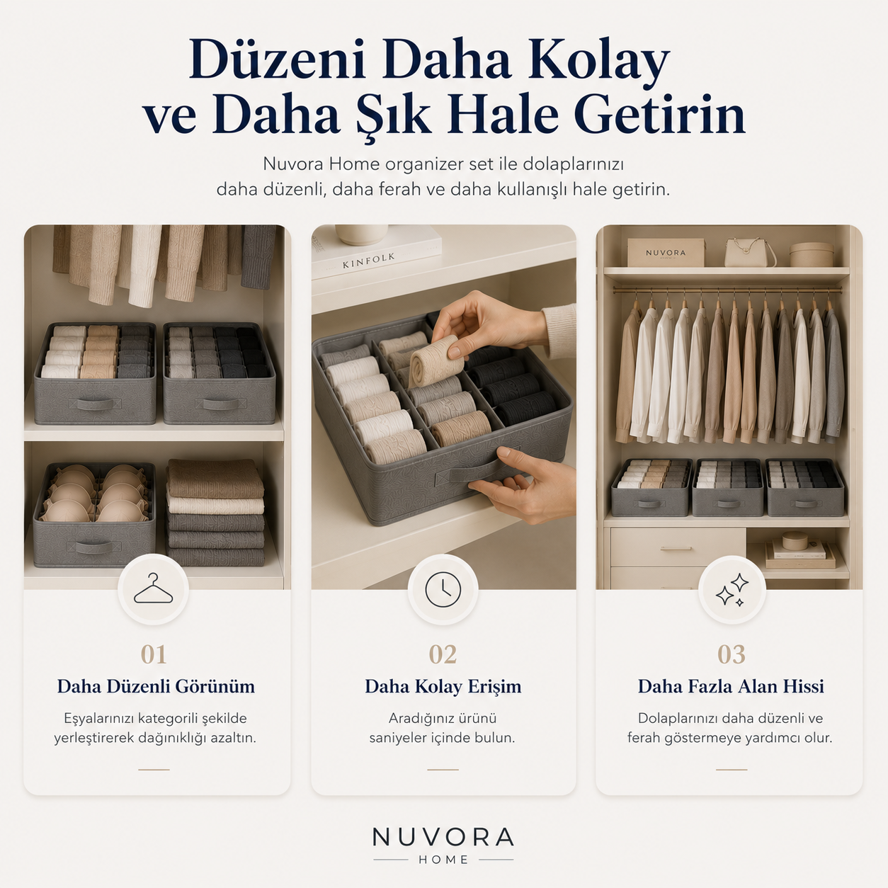Premium Bölmeli Dolap ve Çekmece Düzenleyici Seti (4’lü)