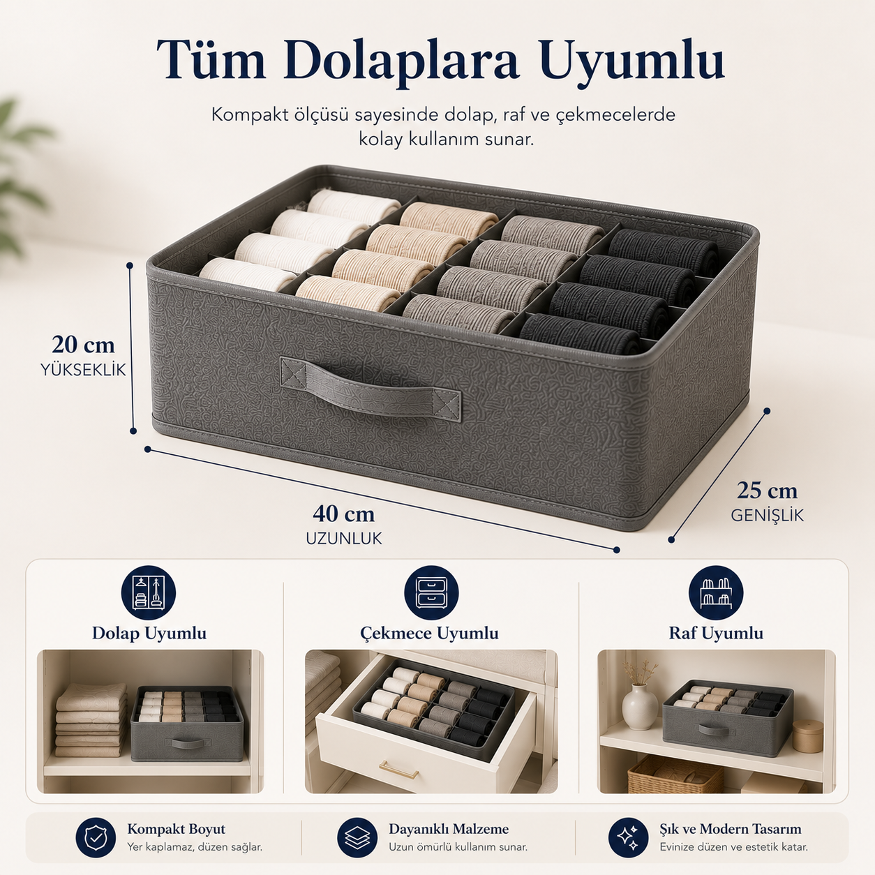 Premium Bölmeli Dolap ve Çekmece Düzenleyici Seti (4’lü)