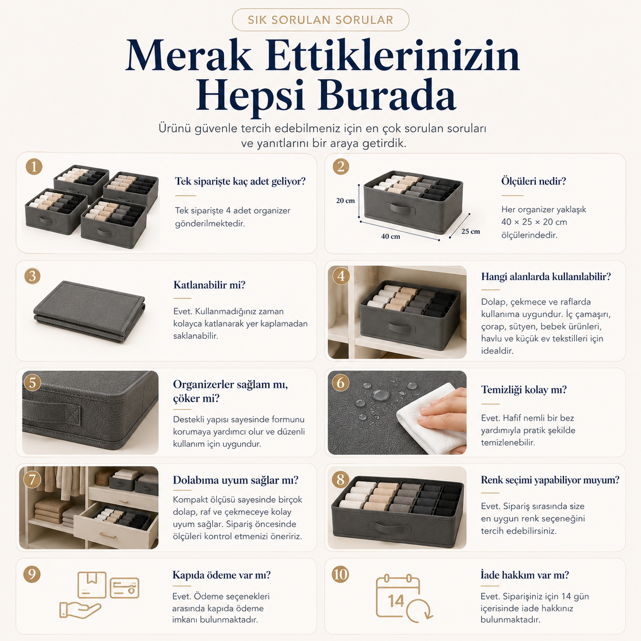 Premium Bölmeli Dolap ve Çekmece Düzenleyici Seti (4’lü)